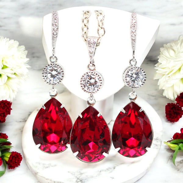 Red Earrings and Necklace Set Bridal Jewelry Bridesmaid Gift Set  Necklace Earrings Set Dark Red Earrings Holiday Jewelry SI31JS