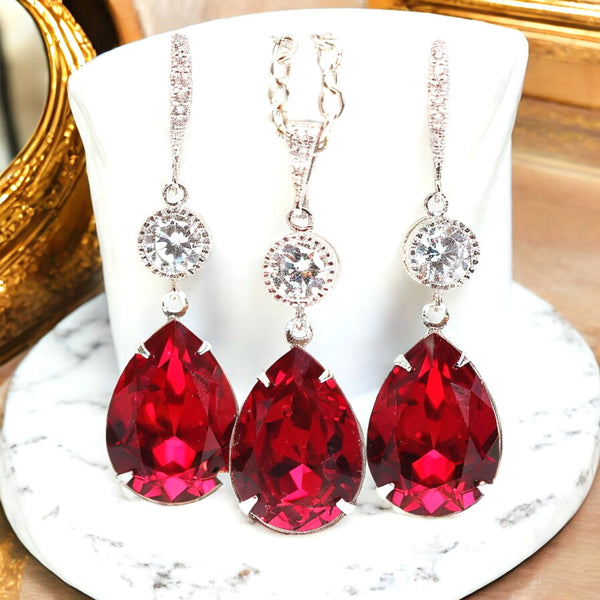 Red Earrings and Necklace Set Bridal Jewelry Bridesmaid Gift Set  Necklace Earrings Set Dark Red Earrings Holiday Jewelry SI31JS