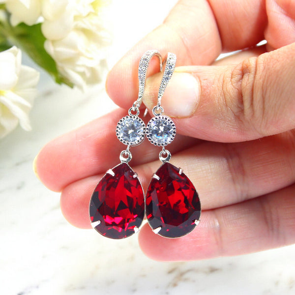 Red Earrings and Necklace Set Bridal Jewelry Bridesmaid Gift Set  Necklace Earrings Set Dark Red Earrings Holiday Jewelry SI31JS