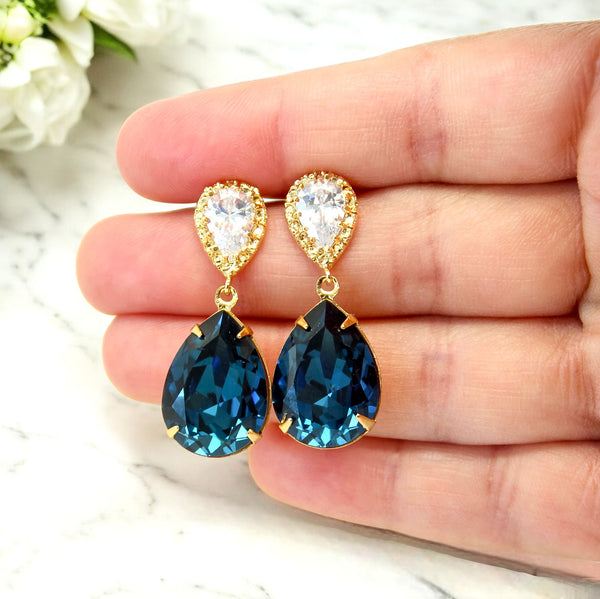 Navy Blue Earrings for Wedding Navy and Gold Earrings Bridal Earrings Navy Blue Bridesmaid Earrings Blue Navy Earrings Gift for Her MO31P