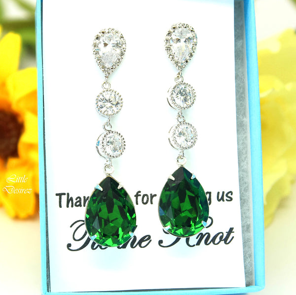 Long Green Earrings Dark Green Earrings Dark Moss Stone Cubic Zirconia Earrings Sterling Silver Bridesmaids Drop Earrings DM31PCC