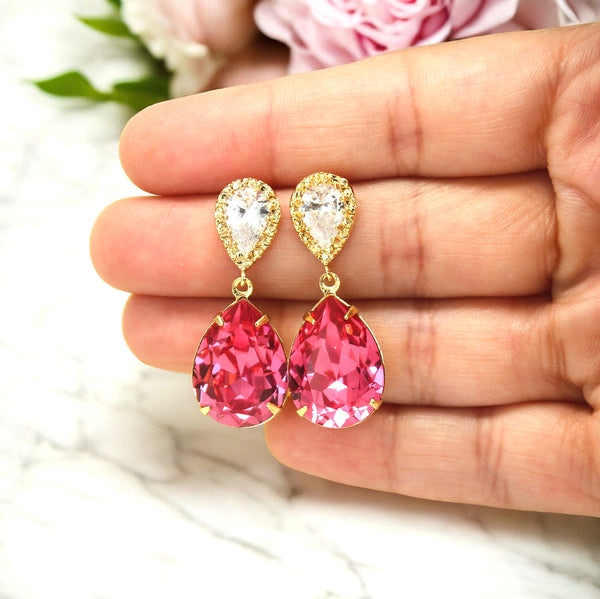 Pink Earrings Bridesmaid Earrings Crystal Earrings Bridal Earrings Rose Pink Earrings Bridesmaid Gift Magenta Fuchsia Dangle Earrings RP31P