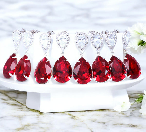 Red Teardrop Earrings Dark Red Earrings Ruby Earrings  Bridesmaid Earrings Deep Red Earrings Crimson Jewelry Cubic Zirconia SI31P