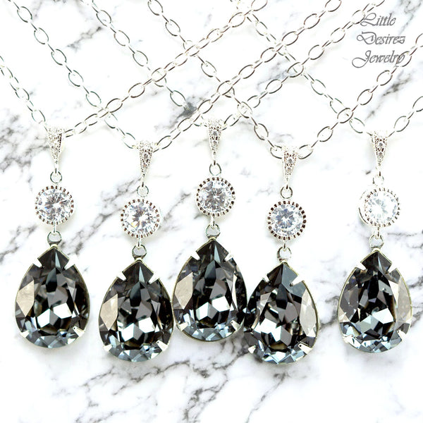 Grey Necklace Crystal Silver Night Necklace Black Diamond Necklace Smoky Grey Necklace Charcoal Necklace Bridesmaid Necklace SN31N