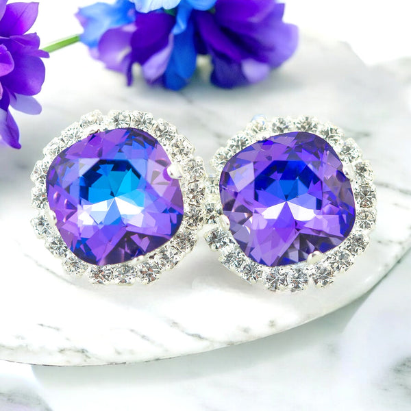 Purple Bridal Earrings Stud Earrings Heliotrope Purple and Blue Earrings Bridesmaid Earrings Wedding Earrings Gift for Her HE50S