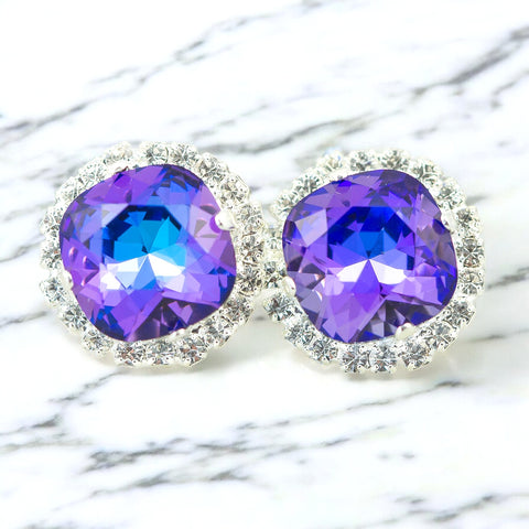 Purple Bridal Earrings Stud Earrings Heliotrope Purple and Blue Earrings Bridesmaid Earrings Wedding Earrings Gift for Her HE50S