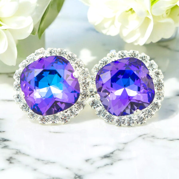 Purple Bridal Earrings Stud Earrings Heliotrope Purple and Blue Earrings Bridesmaid Earrings Wedding Earrings Gift for Her HE50S