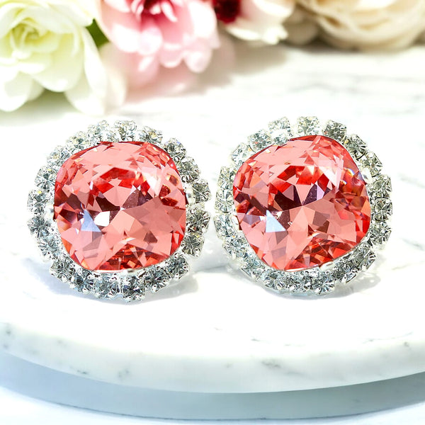 Coral Earrings Peach Earrings Crystal Earrings Stud Earrings Bridesmaid Gift Wedding Jewelry Beach Wedding Post Earrings Clear Crystal CO50S