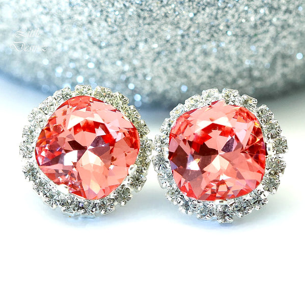 Coral Earrings Peach Earrings Crystal Earrings Stud Earrings Bridesmaid Gift Wedding Jewelry Beach Wedding Post Earrings Clear Crystal CO50S