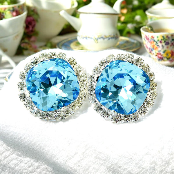 Blue Stud Earrings Large Studs Rhinestone Earrings Bridal Earrings Wedding Earrings Bridesmaid Gifts Blue Earrings Post Earrings AQ50S