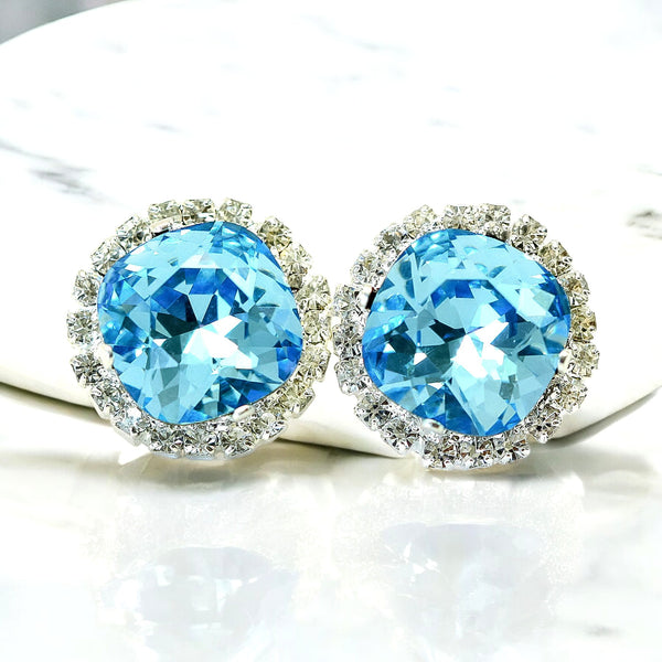 Blue Stud Earrings Large Studs Rhinestone Earrings Bridal Earrings Wedding Earrings Bridesmaid Gifts Blue Earrings Post Earrings AQ50S