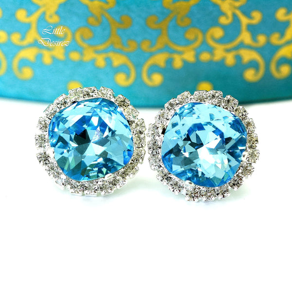 Blue Stud Earrings Large Studs Rhinestone Earrings Bridal Earrings Wedding Earrings Bridesmaid Gifts Blue Earrings Post Earrings AQ50S