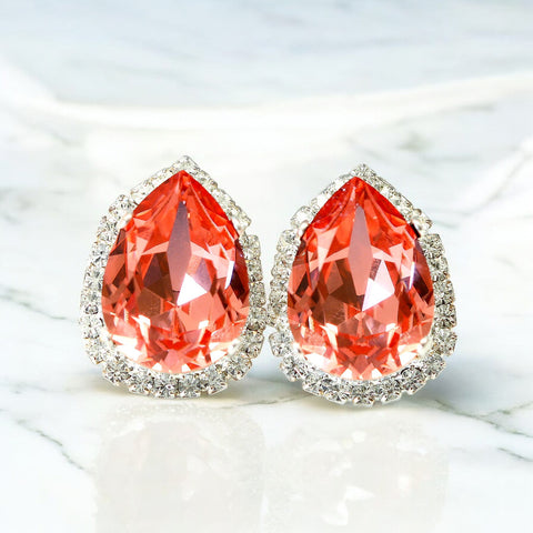 Coral Earrings Bridal Peach Crystal Stud Earrings Coral Crystal Earrings Bridal Peach Earrings Bridesmaids Earrings CO31S