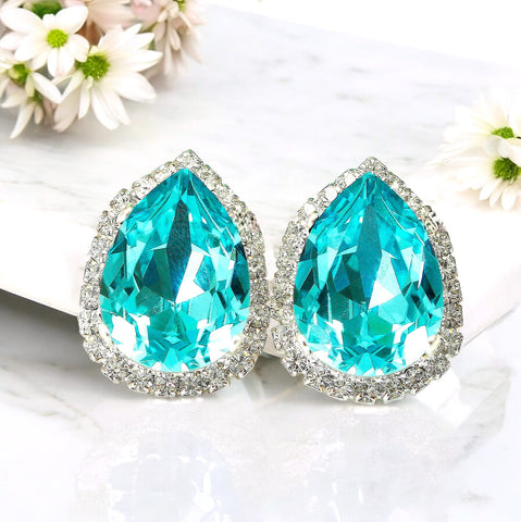 Stud Earrings Turquoise Earrings Blue Rhinestone Earrings Halo Earrings TQ31S