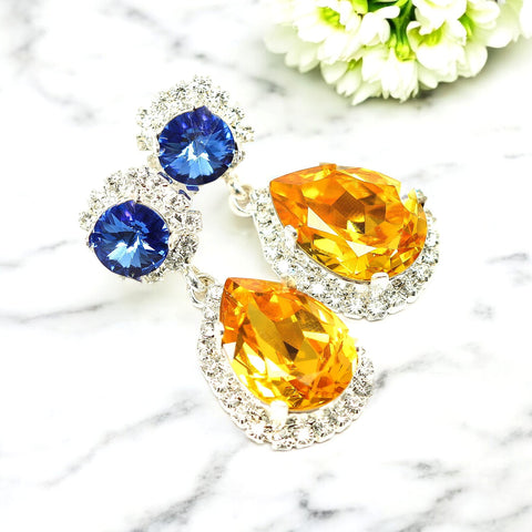 Swarovski Crystal Earrings Vintage Chandelier Earrings Rhinestone Yellow Earrings LT31DD