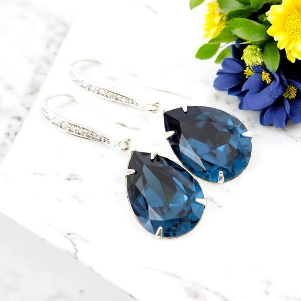 Navy Blue Jewelry Set Blue Bridal Set Bridesmaid Jewelry Pear Bridal Jewelry Bridal Party Jewelry Set Crystal Earrings Blue Accessory MO31JS