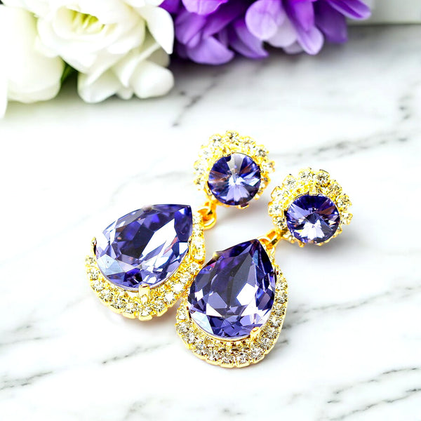 Purple Earrings Bridal Chandelier Earrings Wedding Drop Earrings Swarovski Tanzanite Dangle Earrings Prom Jewelry TZ31DD