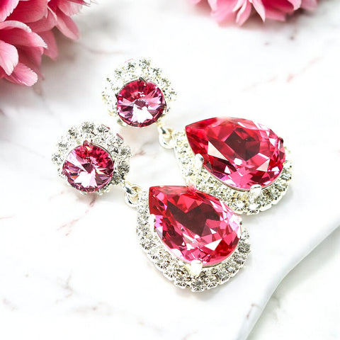 Chandelier Earrings Pink Earring Long Crystal Earring Dangle Earrings Bridal Earrings RP31DD