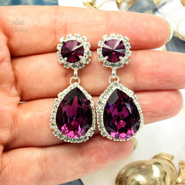 Purple Earrings Bridal Chandelier Earrings Bridal Purple Drop earrings Swarovski Dangle Earrings Bridal Earrings Amethyst Bridal Earrings AM31DD