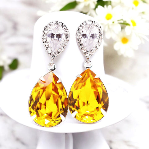 Bright Yellow Earrings Swarovski Earrings Sunflower Earrings Sunshine Crystal Earrings LT31P