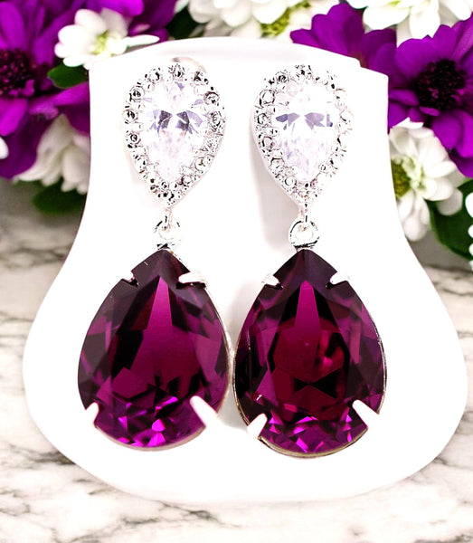 Amethyst Earrings Purple Earrings Amethyst Crystal Bridal Earrings Bridesmaids Earrings Eggplant Plum Purple Wedding Jewelry AM31P