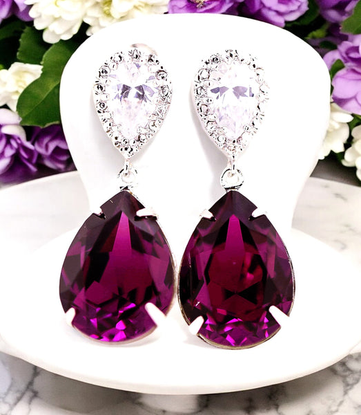 Amethyst Earrings Purple Earrings Amethyst Crystal Bridal Earrings Bridesmaids Earrings Eggplant Plum Purple Wedding Jewelry AM31P