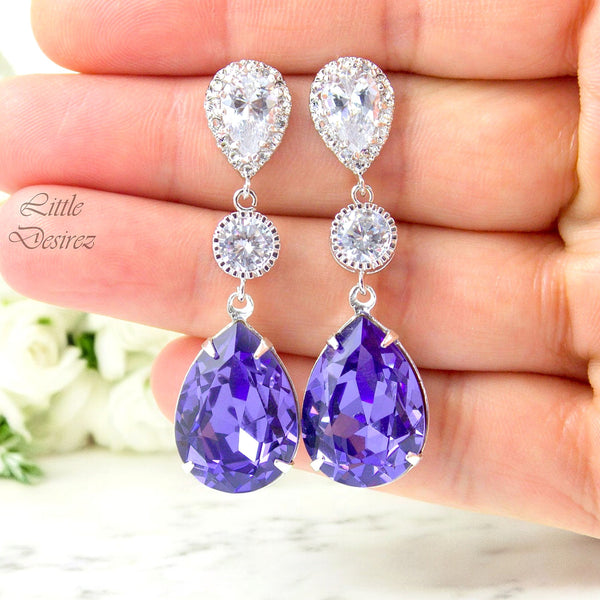 Purple Earrings Bridal Earrings  Crystal Tanzanite Purple & Gold Earrings Bridesmaids Earrings Cubic Zirconia Earrings TZ31PC