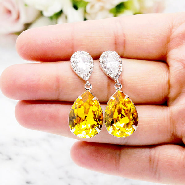 Yellow Earrings Swarovski Earrings Sunflower Sunshine Canary Yellow Bridesmaid Gift LT31P