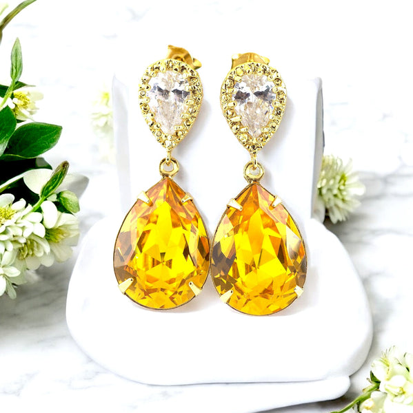 Yellow Earrings Swarovski Earrings Sunflower Sunshine Canary Yellow Bridesmaid Gift LT31P