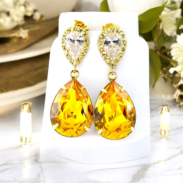 Yellow Earrings Swarovski Earrings Sunflower Sunshine Canary Yellow Bridesmaid Gift LT31P