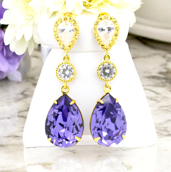 Purple Earrings Bridal Earrings  Crystal Tanzanite Purple & Gold Earrings Bridesmaids Earrings Cubic Zirconia Earrings TZ31PC