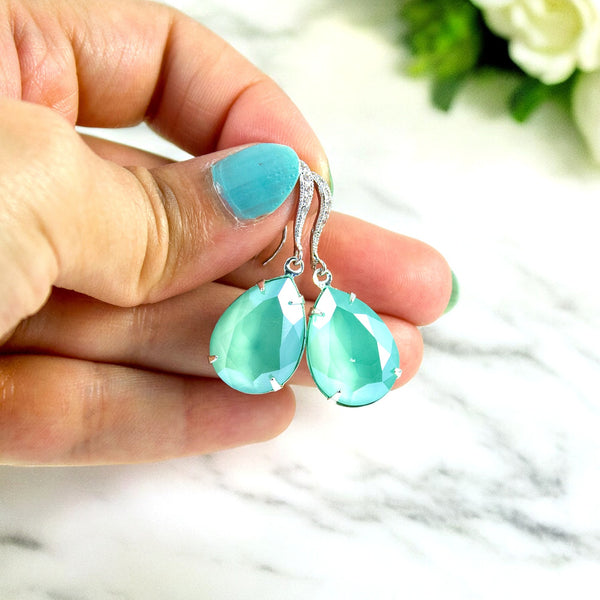 Mint Dangle Earrings Sea Foam Earrings Pacific Opal Earrings Crystal Bridesmaid Gift Mint Green Crystal Earrings Drop Earrings MT31H