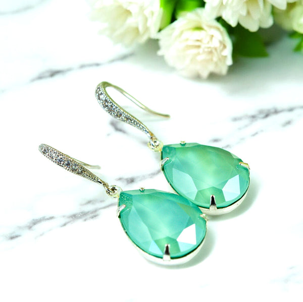 Mint Dangle Earrings Sea Foam Earrings Pacific Opal Earrings Crystal Bridesmaid Gift Mint Green Crystal Earrings Drop Earrings MT31H