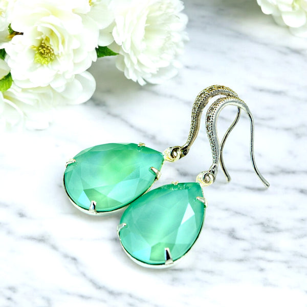 Mint Dangle Earrings Sea Foam Earrings Pacific Opal Earrings Crystal Bridesmaid Gift Mint Green Crystal Earrings Drop Earrings MT31H