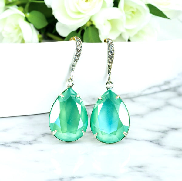 Mint Dangle Earrings Sea Foam Earrings Pacific Opal Earrings Crystal Bridesmaid Gift Mint Green Crystal Earrings Drop Earrings MT31H