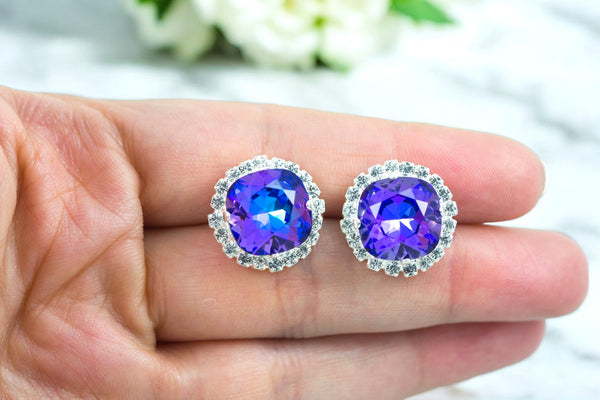 Purple Bridal Earrings Stud Earrings Heliotrope Purple and Blue Earrings Bridesmaid Earrings Wedding Earrings Gift for Her HE50S