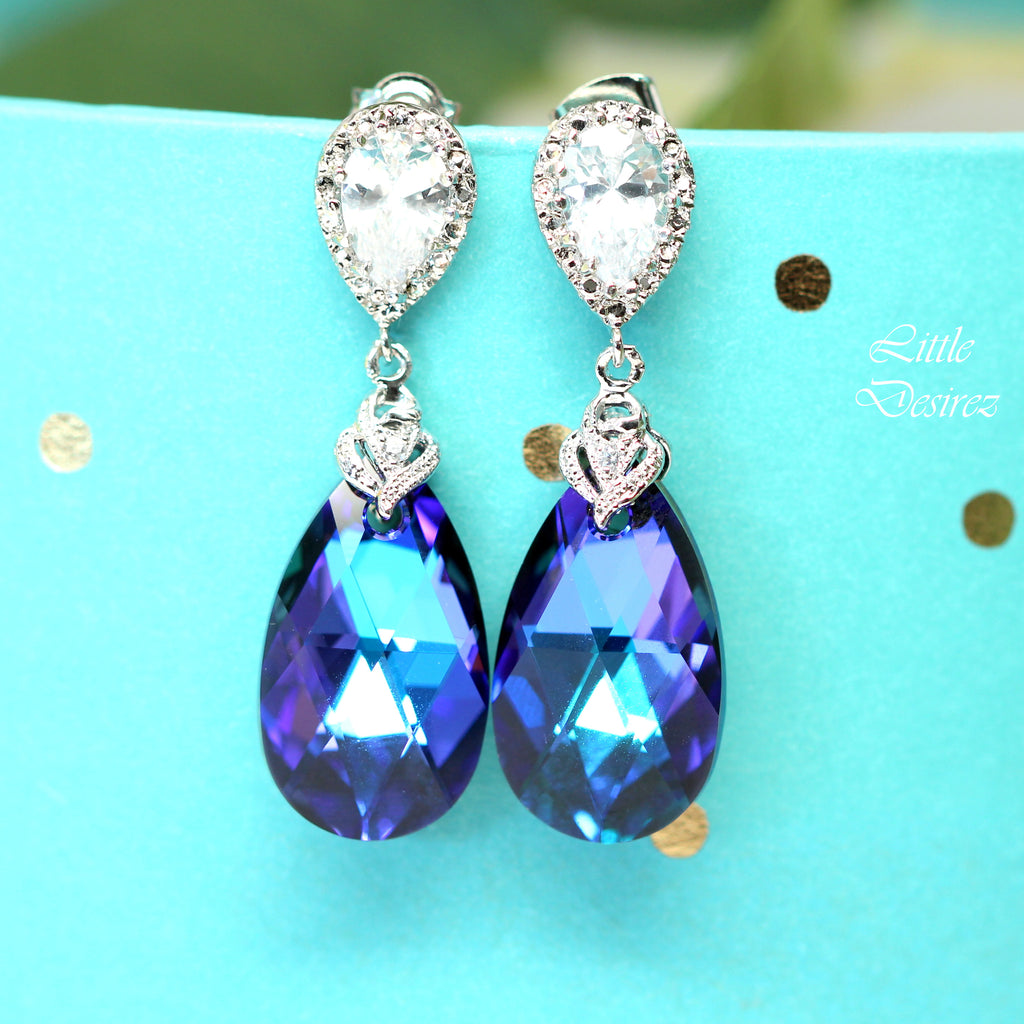 Silver CZ Crystal peacock stud Earrings