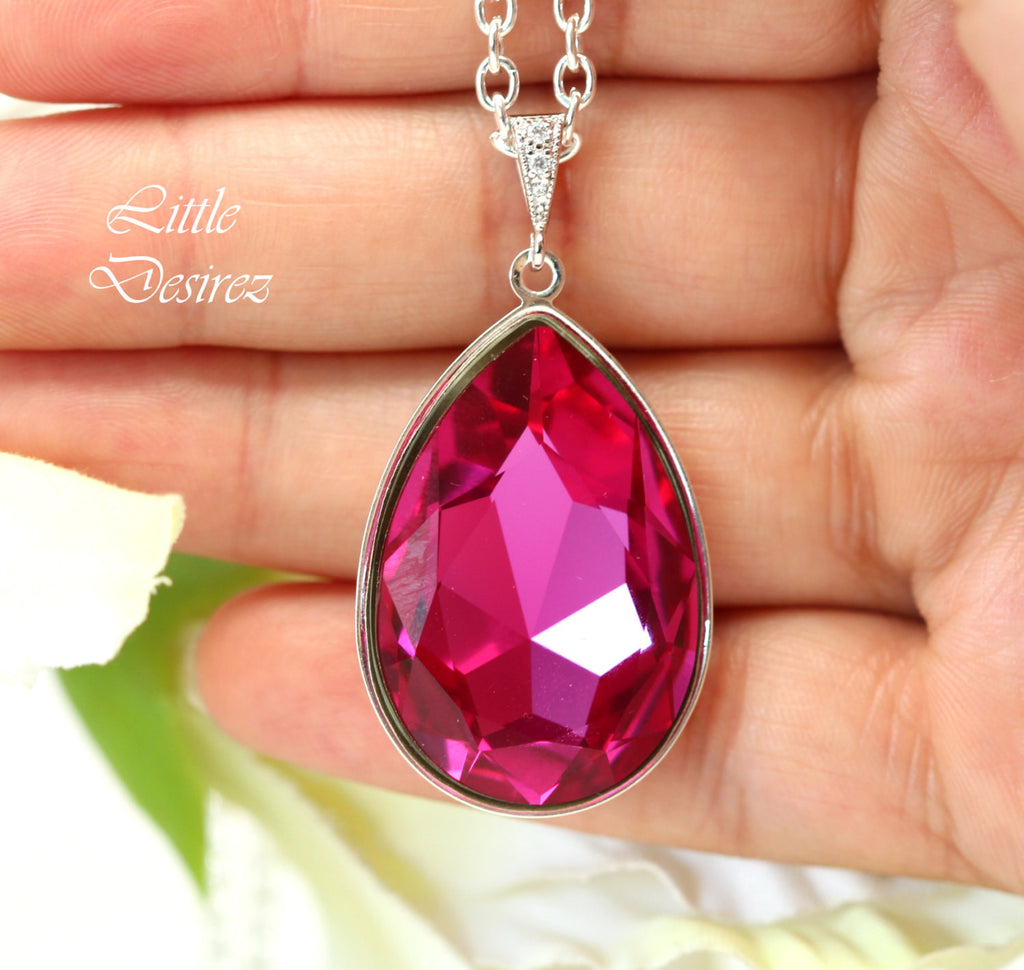 Layering Necklace Pink Necklace Crystal Necklace Pendant Necklace Larg –  Little Desirez Jewelry